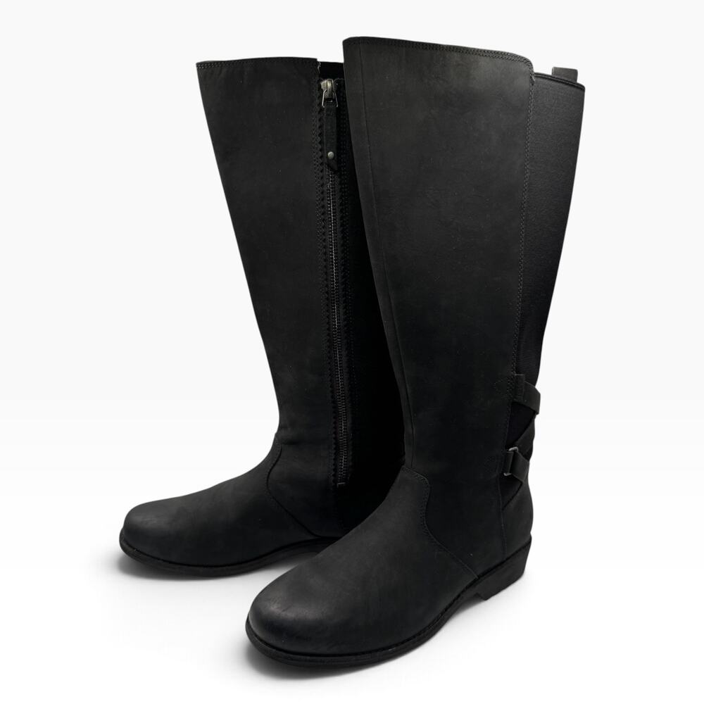 Teva Ellery Tall Waterproof Leather Boots Womens 9 Black Riding 1108070